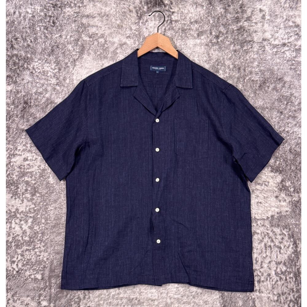 Frescobol Carioca Angelo Linen Camp Collar Shirt XL Mens Indigo Blue